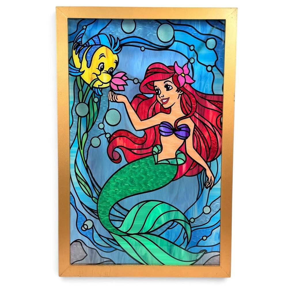 Disney The Little Mermaid Ariel Stained Glass Wall Decor with Gold Frame